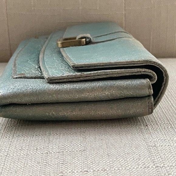 Jimmy Choo Women Wallet Cardholder Blue Leather Wristlet Clutch Purse Made Italy - Picture 5 of 12